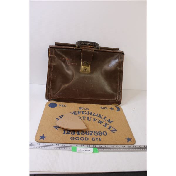 Leather Briefcase (worn) & Ouija Board (Holder has Crack) - as Is