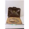 Image 1 : Leather Briefcase (worn) & Ouija Board (Holder has Crack) - as Is