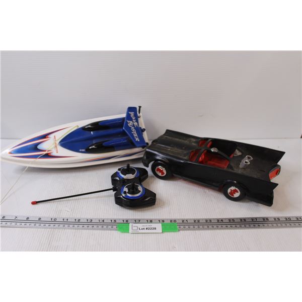 Batmobile Car (missing wheel), Remote Control Boat (untested)