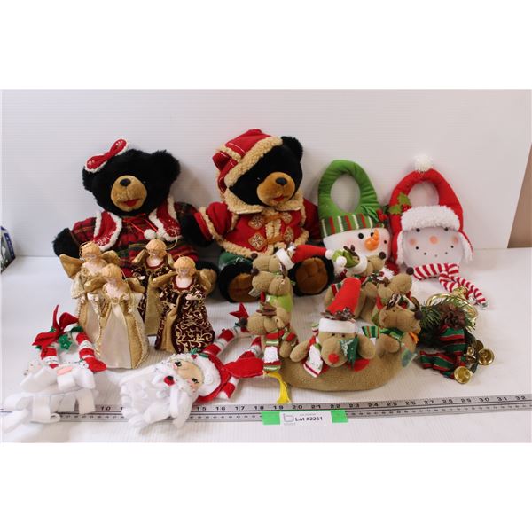 Lot of Christmas Ornaments, Teddy Bears, Door Hangers, Misc.
