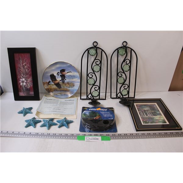 Dominion Collectors Plate " Golden Flight: Canada Geese", (2) Wall Mounted Candle Holders, (4) Starf