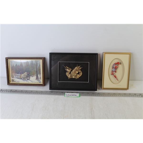 (2) Framed Origami - (Parrot & Dragon) - Small Picture of Horse & Sleigh