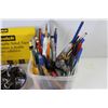 Image 3 : Lot of Office Supplies (paper tape - pens - clips - Hole Punches - Elastics - Misc. Items)