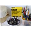 Image 4 : Lot of Office Supplies (paper tape - pens - clips - Hole Punches - Elastics - Misc. Items)