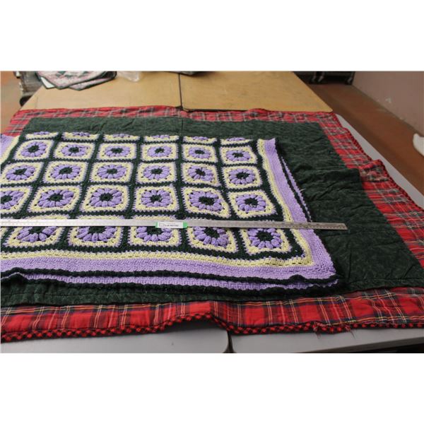 Red Plaid Blanket (47" x 60") - Green Throw Blanket (39" x 49") - Knitted Blanket (40" x 60")