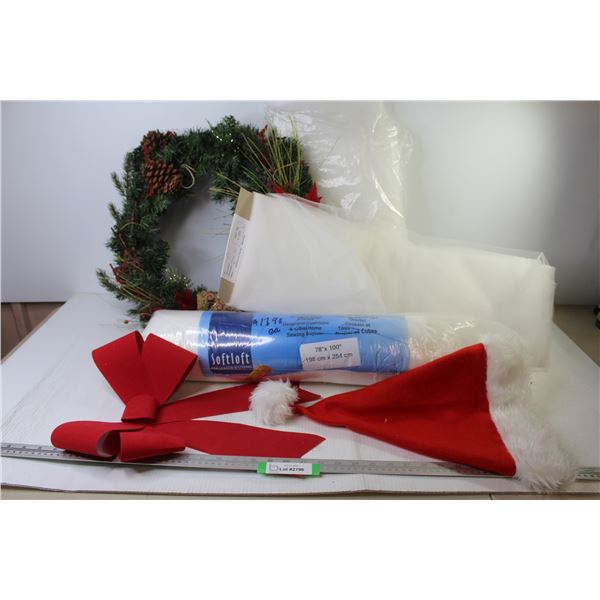 Quilt Batt (78" x 100") - Fine Netting - Wreath - Bow - Santa Hat