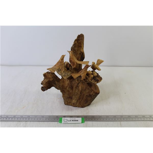 Carved Wooden Nesting Birds on Driftwood