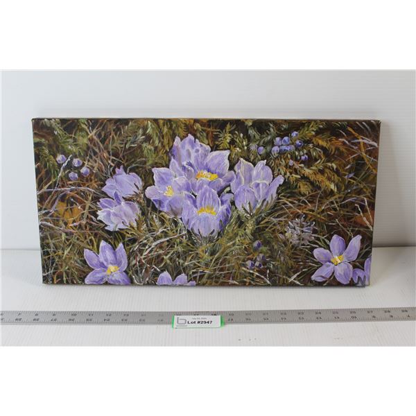 Crocus and Cedar Art by J. Nichol - 20 1/4" x 10 1/4"