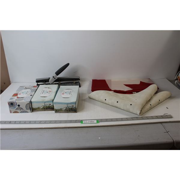 Hole Puncher, Sealed Tissue Boxes, Canadian Flag, Bath Mat