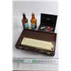 Image 1 : (2) Glass Bottles, Vintage Hoyle Tile Rummy Game and Wine Bottle Kit