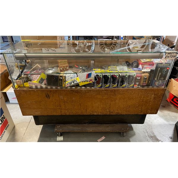 Wooden glass display showcase (approx 16in L x 20in W x 36in H) Contents NOT included