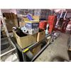 Image 1 : Table Top of Misc Including - Display Shelves, Monitor, Lamp, Royal Purple Synthetic Oil, Phones, Mi