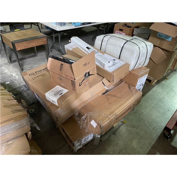 Pallet of Misc Including - Moustache Office Chair, Folding Adjustable Tables, Desk Footrest, Coffee 