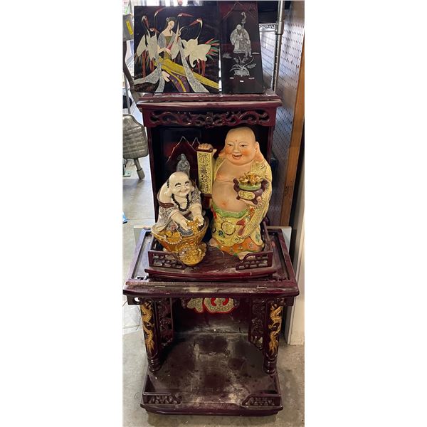 Large group of assorted Asian items - includes 2 Buddha statue / paintings / cabinet etc