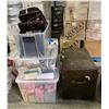 Image 1 : Group lot - Vintage RCMP (36x19x20") Storage Trunk, Misc. Bins of Clothes , Bags & Blankets