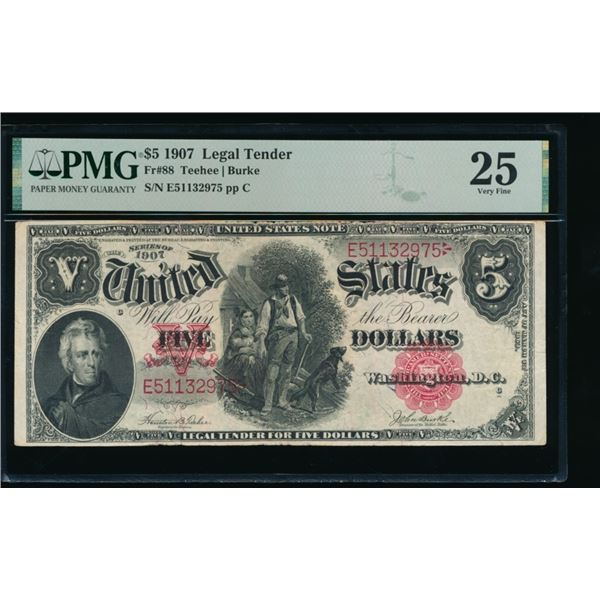 1907 $5 Legal Tender Note PMG 25