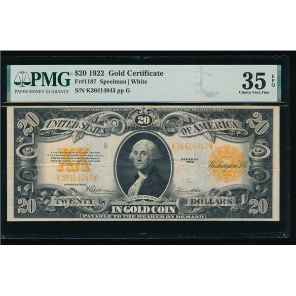 1922 $10 Gold Certificate PMG 35EPQ