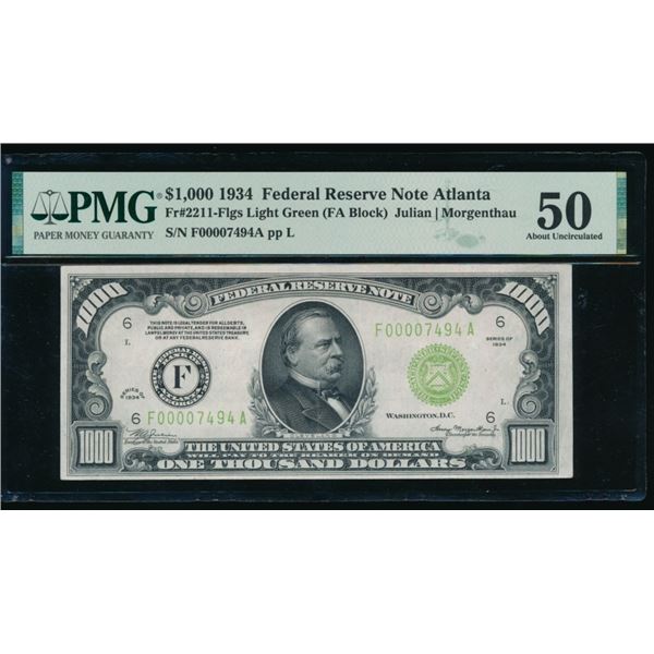 1934 $1000 Atlanta FRN PMG 50
