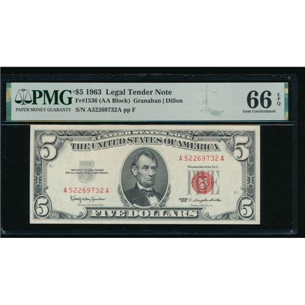 1963 $5 Legal Tender Note PMG 66EPQ