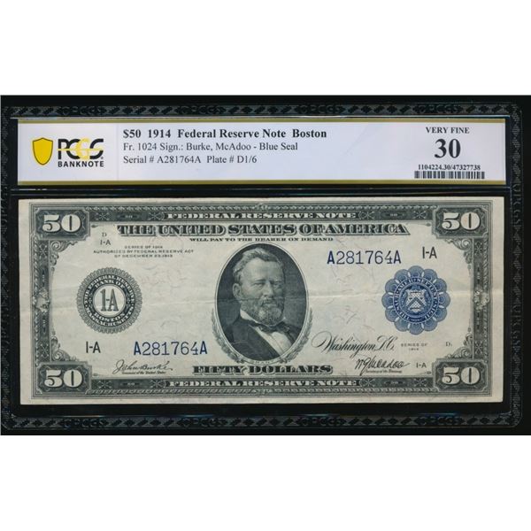 1914 $50 Boston FRN PCGS 30