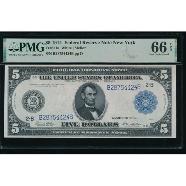 1914 $5 New York FRN PMG 66EPQ
