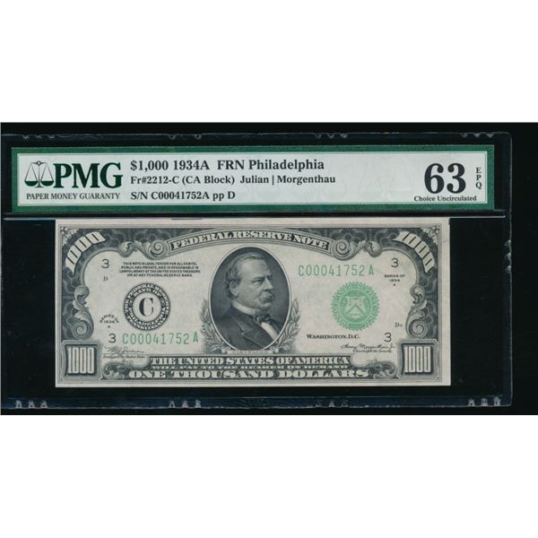 1934A $1000 Philadelphia FRN PMG 63EPQ