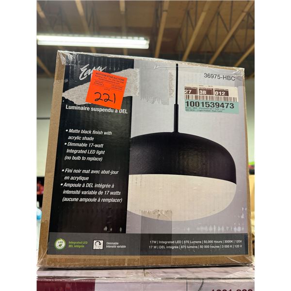 New pendant light matte black finish with acrylic shade