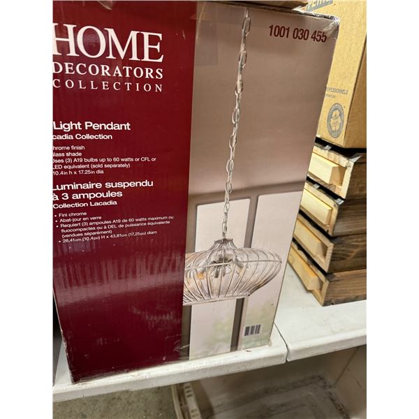 New three light pendant chrome finish glass shade