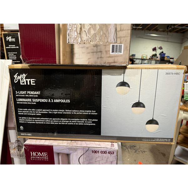 Three light pendant, Matt , black opal white glass new