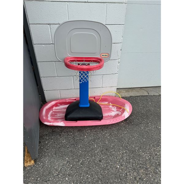 Little tikes, basketball net, and other sled