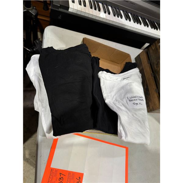 Two white two black bench T-shirts extra large