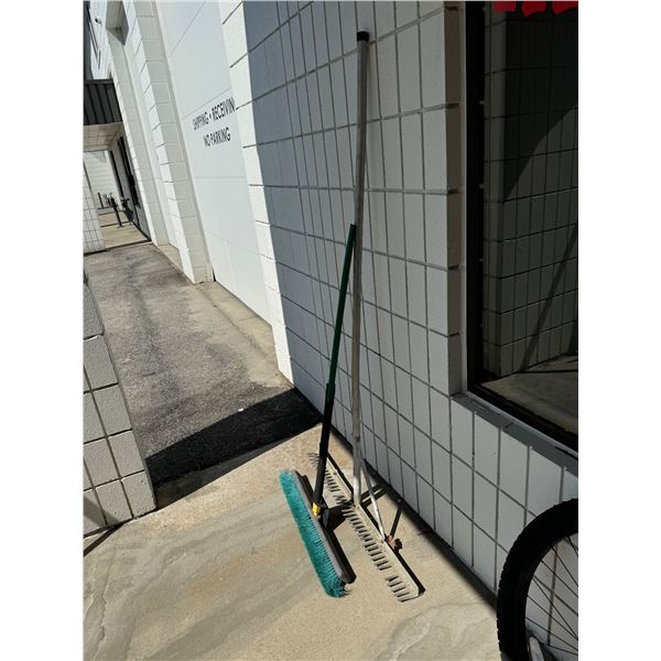 Concrete rake and broom