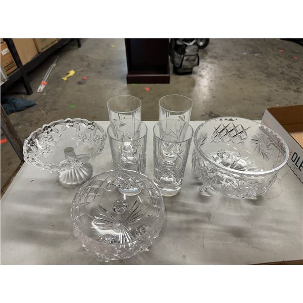 Crystal glasses and footed bowls, etc.