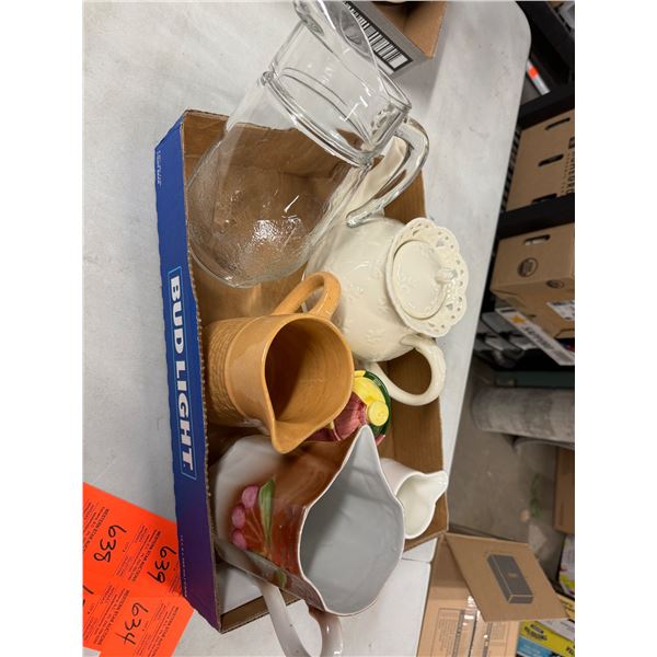 Assorted pitchers and teapot
