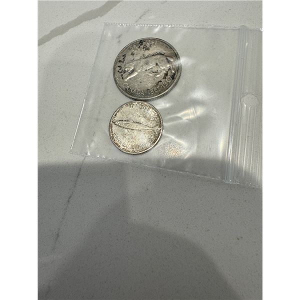1967 Canada, Centennial, silver .25,.10 cents