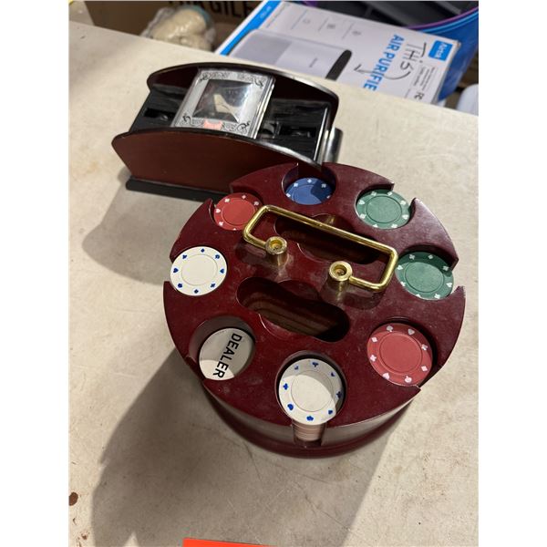 Poker chips/card shuffler