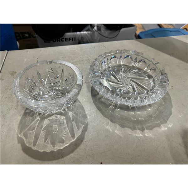 2 heavy crystal ashtrays