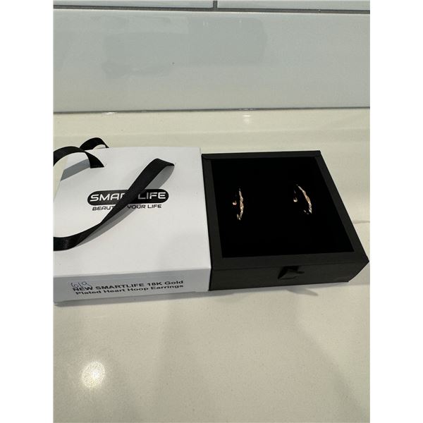 New smart life 18 K gold, plated heart hoop earrings