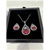 Image 2 : New smart life, platinum, plated, red, ruby, teardrop, two-piece set necklace, stud earrings
