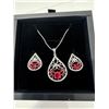 Image 3 : New smart life, platinum, plated, red, ruby, teardrop, two-piece set necklace, stud earrings