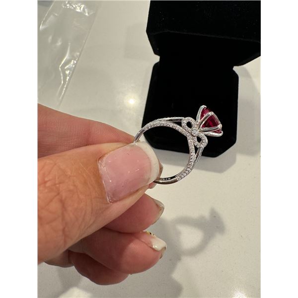 New Smart life Sterling silver 3 CT lab grown red, ruby bow ring mounted in 925 sterling silver with