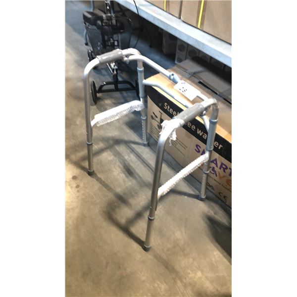 LIGHTWEIGHT ADJUSTABLE ALUMINUM ONE BUTTON FOLDING WALKER, SILVER