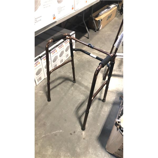 LIGHTWEIGHT ADJUSTABLE ALUMINUM ONE BUTTON FOLDING RECIPROCATING WALKER, BRONZE