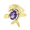 Image 4 : 14k Yellow Gold Dolphin Jumping Over 0.90 ctw Oval Prong Amethyst Solitaire Ring