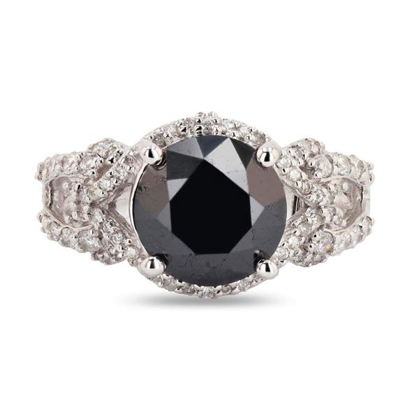 4.49 ctw CENTER Black Diamond 14K White Gold Ring (4.95 ctw Diamonds)