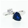 Image 1 : NEW 18K White Gold 2.71 ctw GIA Heart Blue Sapphire Diamond Moi et Toi Bypass Ri