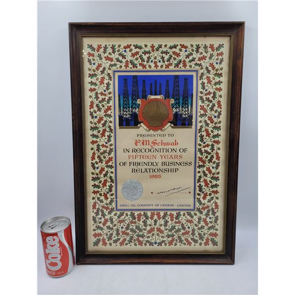 1955 Framed Shell Oil Company Recognition of 15 Years Certificate
