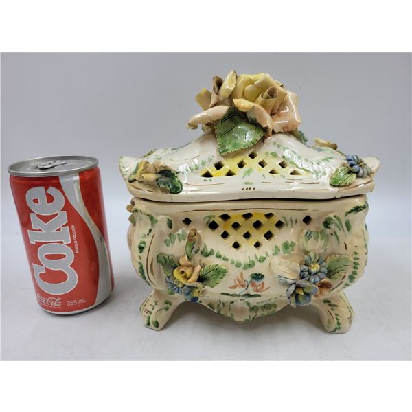 Hand-Painted Italian Bouquet Lidded Bowl
