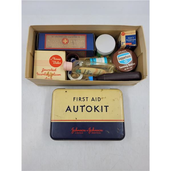 Vintage Johnson & Johnson Tin First-Aid Kit and Extras