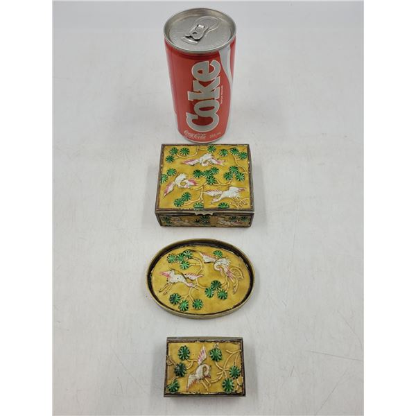 Matching Vintage Jewelry Box, Dish, and Matchbox Holder